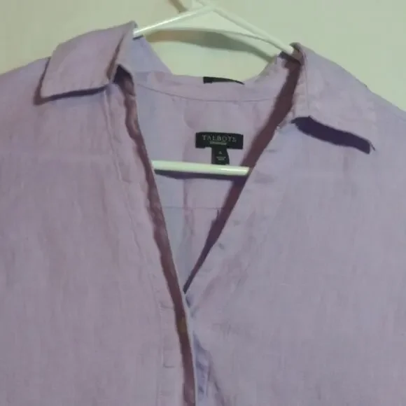 Talbots Pure Irish Linen Lavender Button Up Blouse Top Casual Vacation Size 4 - Picture 2 of 8